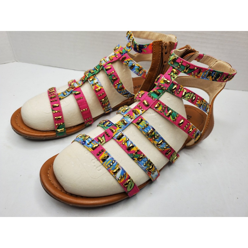 Stevies Womens Gladiator Sandals Multicolor Strappy Flat Size 5 Festival Tribal